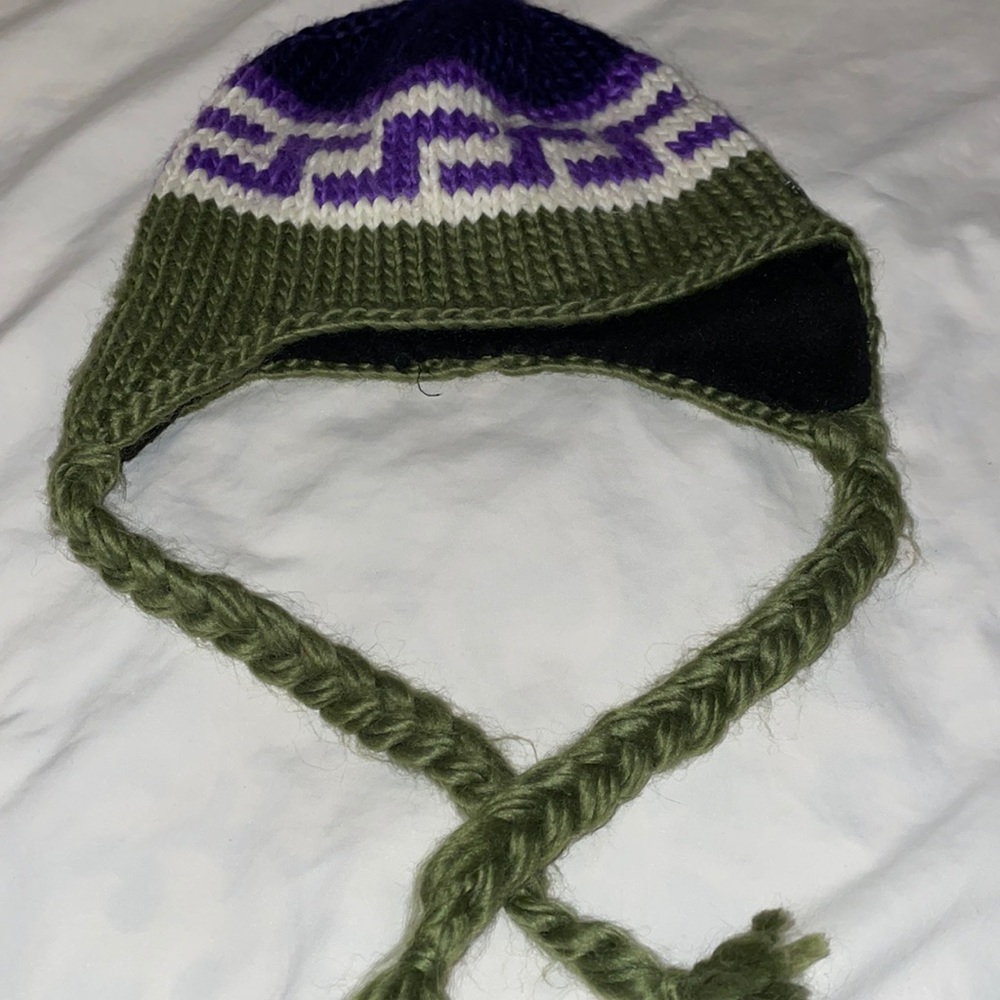 5 for $20 Knitted hat with ear flaps and braided ties